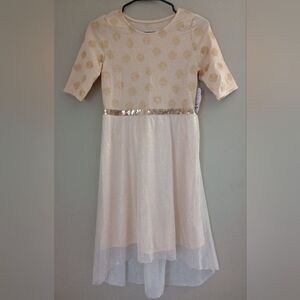 NWT Wonder Nation Gold Shimmer High Low Short Sleeve Dress Size XL 14/16